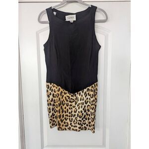 Vintage Ozbek Leopard Print‎ Mini Dress women's size 6 black cocktail LBD